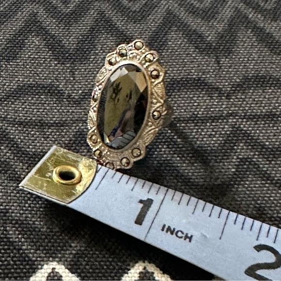 Vintage Art Deco Sterling Silver Marcasite & Hematite Cocktail / Right Hand Ring - Picture 8 of 8